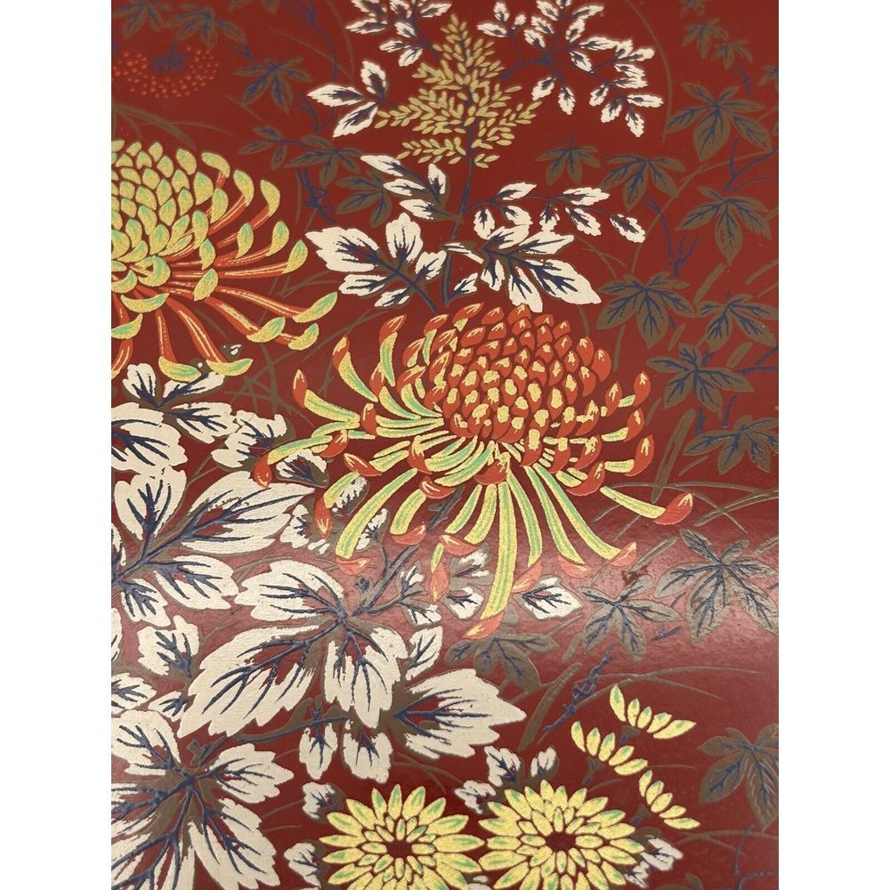 Vintage Toyo Japanese Red Lacquer 16x11 Serving Tray Set Flowers & Dragonflies